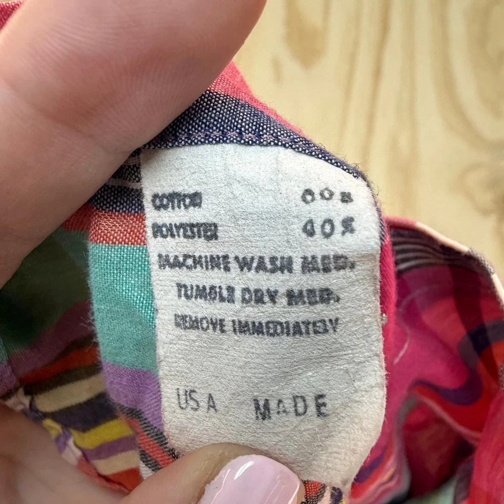 Vintage Nordstrom Kids Plaid Button Down Shirt Multi Color Made in USA Size 7
